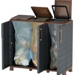 Armadio Raccolta Differenziata da Esterno in Plastica 3 Ante 3 Coperchi
