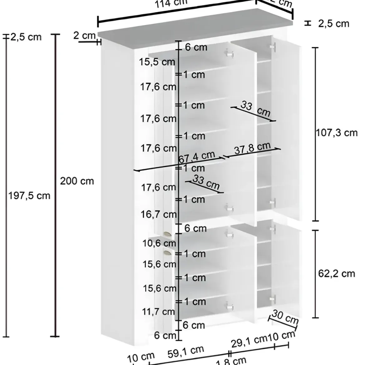 Armadio Scarpiera 6 Ante Mobile Ingresso Bianco Report 114x42x200 cm