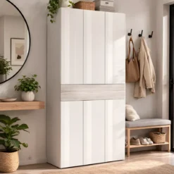 Armadio Scarpiera Bianco Lucido Larice 6 Ante 1 Ribalta 8 Ripiani