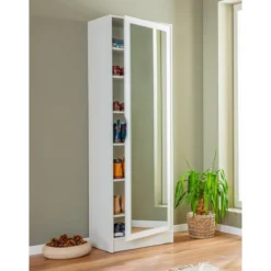 Armadio Scarpiera con Specchio Mobile Alto Bianco in Legno Porta Scarpe