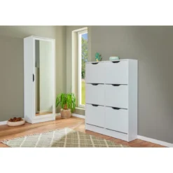 Armadio Scarpiera con Specchio Mobile Alto Bianco in Legno Porta Scarpe