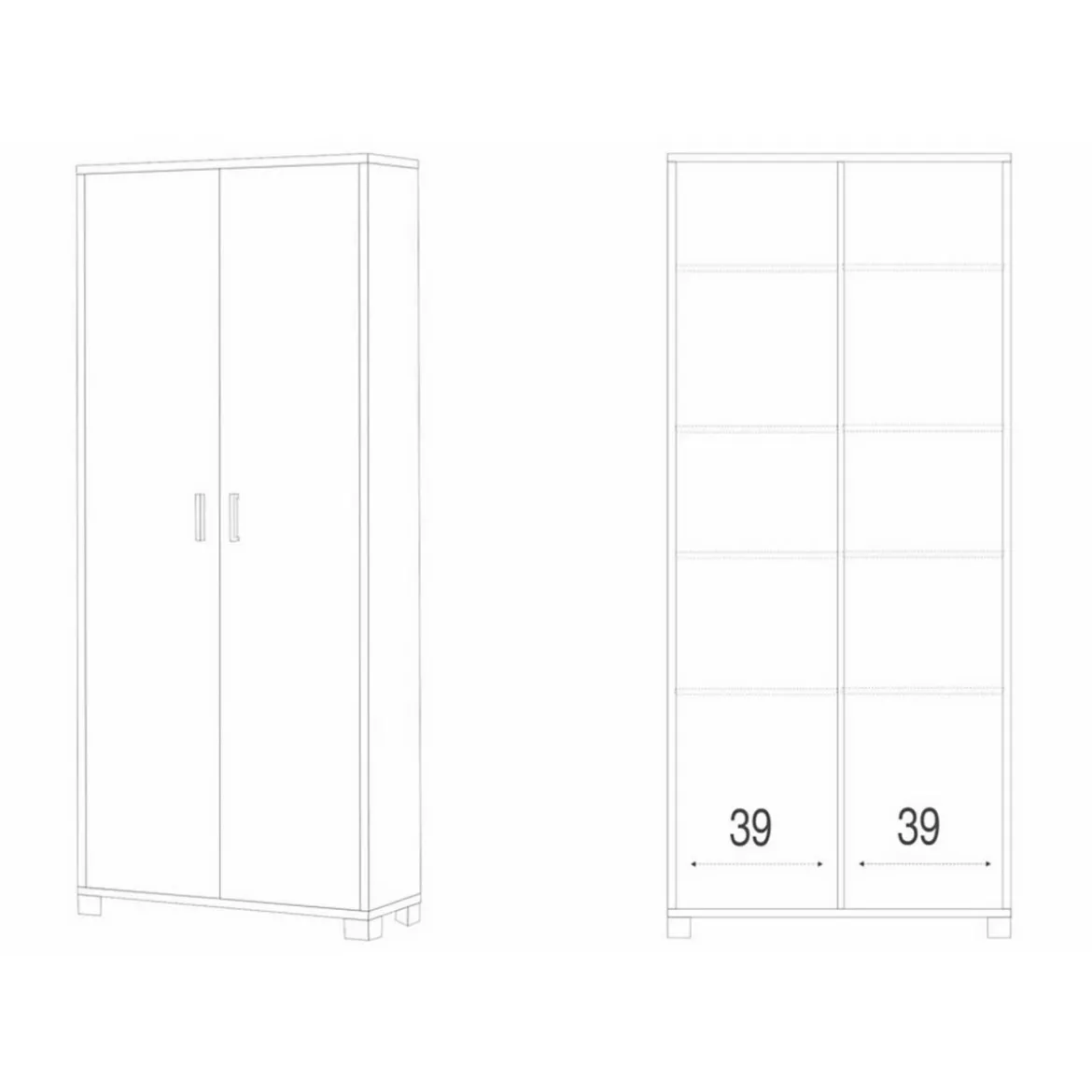 Armadio Slim 2 Ante 190 cm Cemento Bianco con Ripiani Mobile Scarpiera