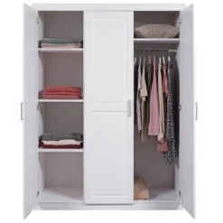 Armadio tre 3 Ante in Legno Mobile Guardaroba Bianco per Camera da Letto