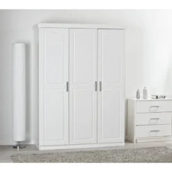 Armadio tre 3 Ante in Legno Mobile Guardaroba Bianco per Camera da Letto