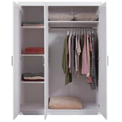 Armadio tre 3 Ante in Legno Mobile Guardaroba Bianco per Camera da Letto