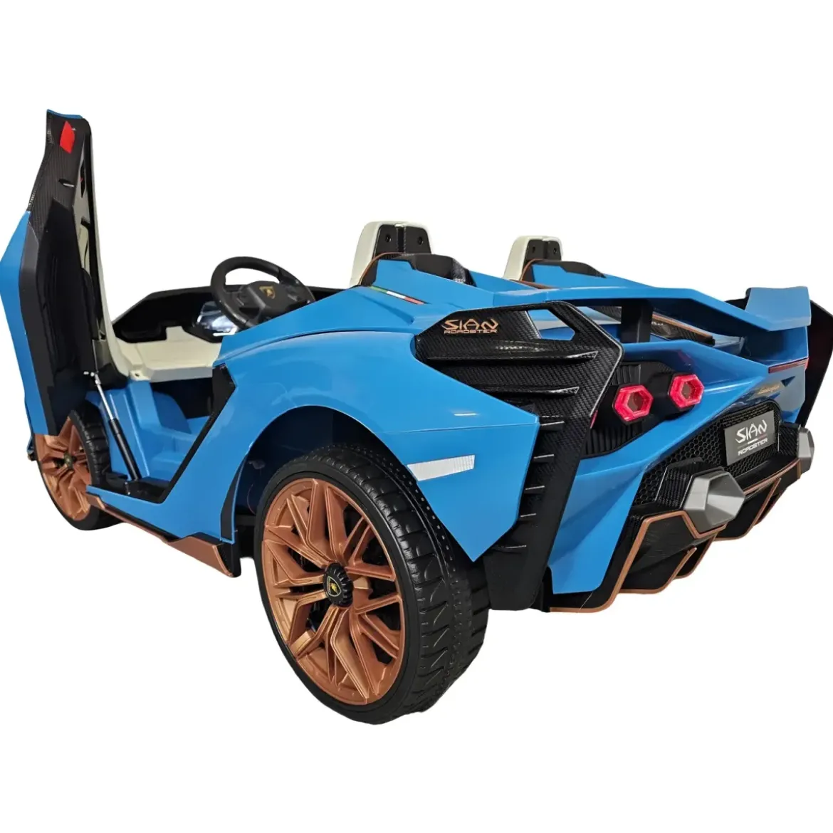 Auto Elettrica Bambini 24V Lamborghini Sian Blu 2 posti Sedili in Pelle