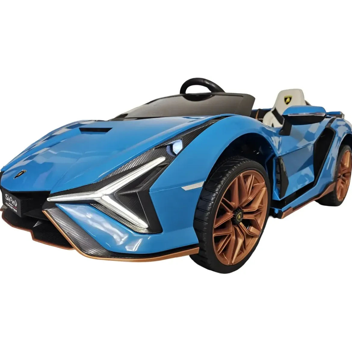 Auto Elettrica Bambini 24V Lamborghini Sian Blu 2 posti Sedili in Pelle