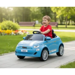 Auto Elettrica per Bambini Fiat 500 12V Blu Telecomando e Fari LED