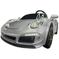 Auto Elettrica per Bambini 24V Porsche 2 Posti Grigio con Luci e Musica