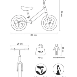Balance Bike Bicicletta Bambini Azzurra Rocket Senza Pedali 2-3 Anni