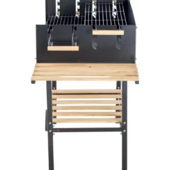 Barbecue a Carbone con Doppia Griglia Inox Regolabile Ripiani in Legno