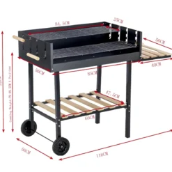 Barbecue a Carbone con Doppia Griglia Inox Regolabile Ripiani in Legno