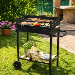 Barbecue a Carbone da Giardino con Ripiano e Griglia Inox Regolabile