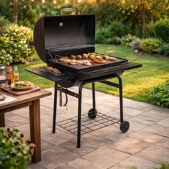 Barbecue a Carbonella Carbone con Affumicatore Coperchio BBQ Griglia Ghisa