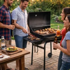 Barbecue a Carbonella Carbone con Affumicatore Coperchio BBQ Griglia Ghisa