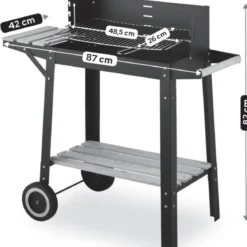 Barbecue a Carbonella con Griglia Inox Regolabile e Ripiani in Legno