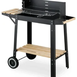 Barbecue a Carbonella con Griglia Inox Regolabile e Ripiani in Legno
