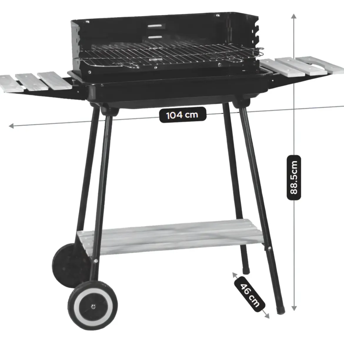 Barbecue a Carbonella da Esterno con Ruote Portatile Griglia Regolabile
