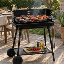 Barbecue a Carbonella da Giardino con Griglia Regolabile Paravento