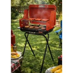 Barbecue a Carbonella Richiudibile Valigetta Rosso Griglia Regolabile