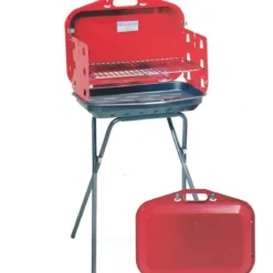 Barbecue a Carbonella Richiudibile Valigetta Rosso Griglia Regolabile