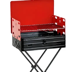 Barbecue a Carbonella Richiudibile a Valigetta con Griglia Regolabile