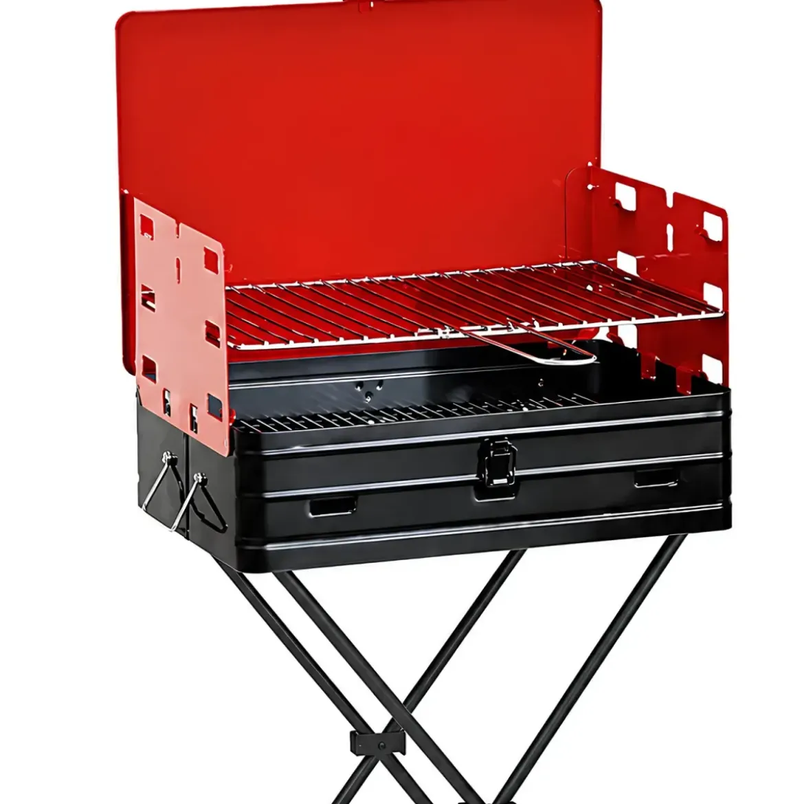 Barbecue a Carbonella Richiudibile a Valigetta con Griglia Regolabile