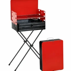 Barbecue a Carbonella Richiudibile a Valigetta con Griglia Regolabile