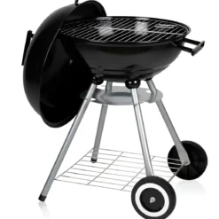Barbecue a Carbonella Tondo con Coperchio Portatile Ripiano da Esterno