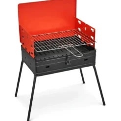 Barbecue a Carbonella Valigetta Rosso Griglia Regolabile Portatile