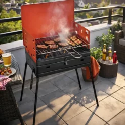 Barbecue a Carbonella Valigetta Rosso Griglia Regolabile Portatile