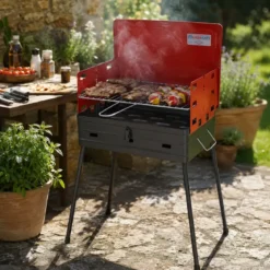 Barbecue a Carbonella 40x30 Richiudibile a Valigetta Rosso Regolabile