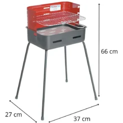 Barbecue a Carbonella 37x27x66 cm Griglia Regolabile Acciaio Rosso