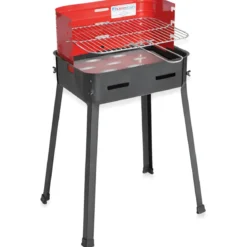 Barbecue a Carbonella 37x27x68 cm Griglia Regolabile Acciaio Rosso