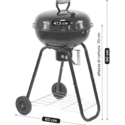 Barbecue a Carbone Rotondo con Griglia Inox Coperchio con Termometro