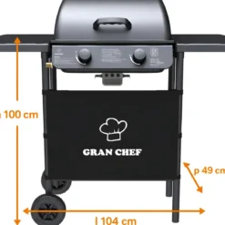 Barbecue a Gas da Esterno 104x49x100H cm a 2 Fuochi Acciaio Nero