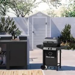 Barbecue a Gas da Esterno 97x51x100H cm a 2 Fuochi in Acciaio Nero