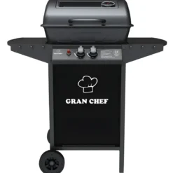 Barbecue a Gas da Esterno 97x51x100H cm a 2 Fuochi in Acciaio Nero