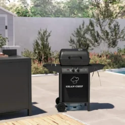 Barbecue a Gas da Esterno 97x51x100H cm a 2 Fuochi in Acciaio Nero