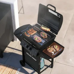 Barbecue a Gas da Esterno 97x51x100H cm a 2 Fuochi in Acciaio Nero