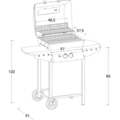 Barbecue a Gas da Esterno 97x51x100H cm a 2 Fuochi in Acciaio Nero