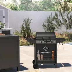 Barbecue a Gas da Esterno 107x55x95,5H cm a 3 Fuochi Acciaio Nero