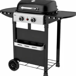 Barbecue a Gas 2 Fuochi 5 kW Griglia in Ghisa Smaltata Scaldavivande