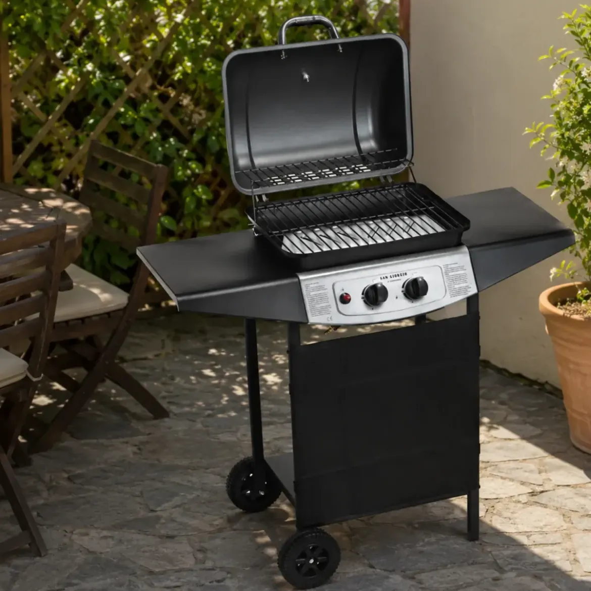Barbecue a Gas Ompagrill 2 Fuochi 98x43x100cm Termometro Pietra Lavica