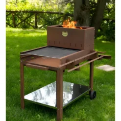 Barbecue a Legna 45x50 cm Acciaio Corten con Griglia Inox Regolabile