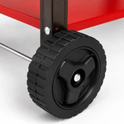 Barbecue Carbonella con Coperchio Ruote Doppia Griglia Rosso Portatile