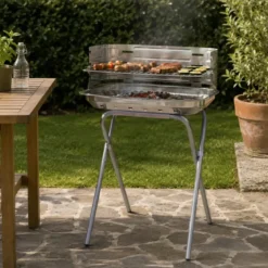Barbecue da Esterno a Carbonella in Acciaio Regolabile 48x36 cm