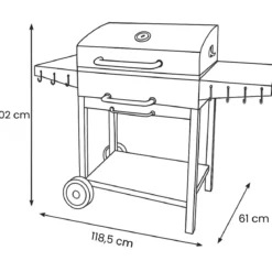 Barbecue da Esterno 118,5x61x102H cm a Carbonella Nero Acciaio Smaltato