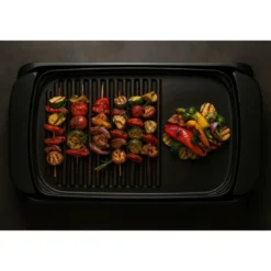 Barbecue Elettrico 2000W Piastra Antiaderente Liscia Rigata da Tavolo