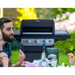 Barbecue Gas Campignaz 3 Fuochi Ruote Acciaio Inox Nero 144x60x116 cm